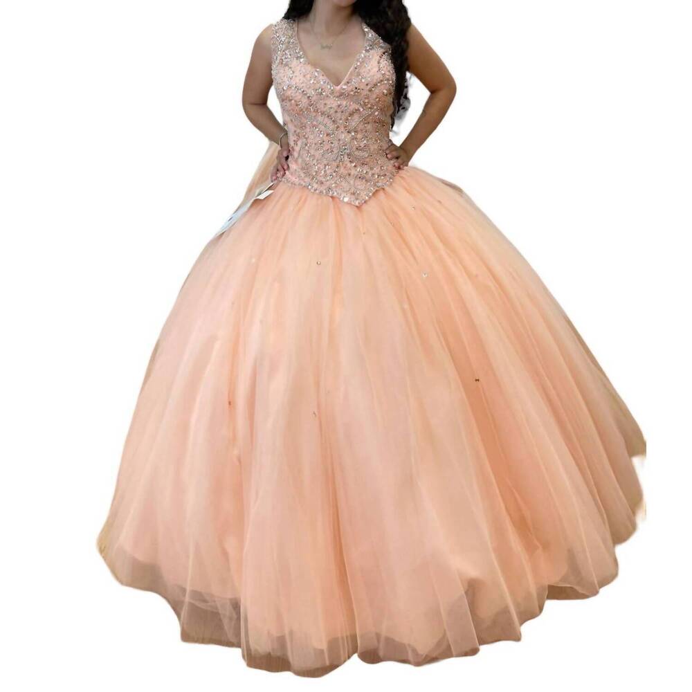 NEW MARY'S BRIDAL v-neck quinceañera dress in peach